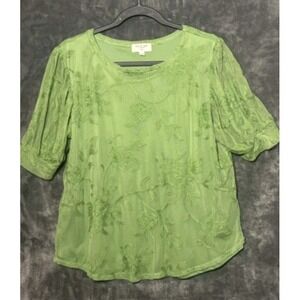 Kim & Cami‎ Balloon Sleeve Embroidered Floral Lace Top Ladies Size L Kelly Green